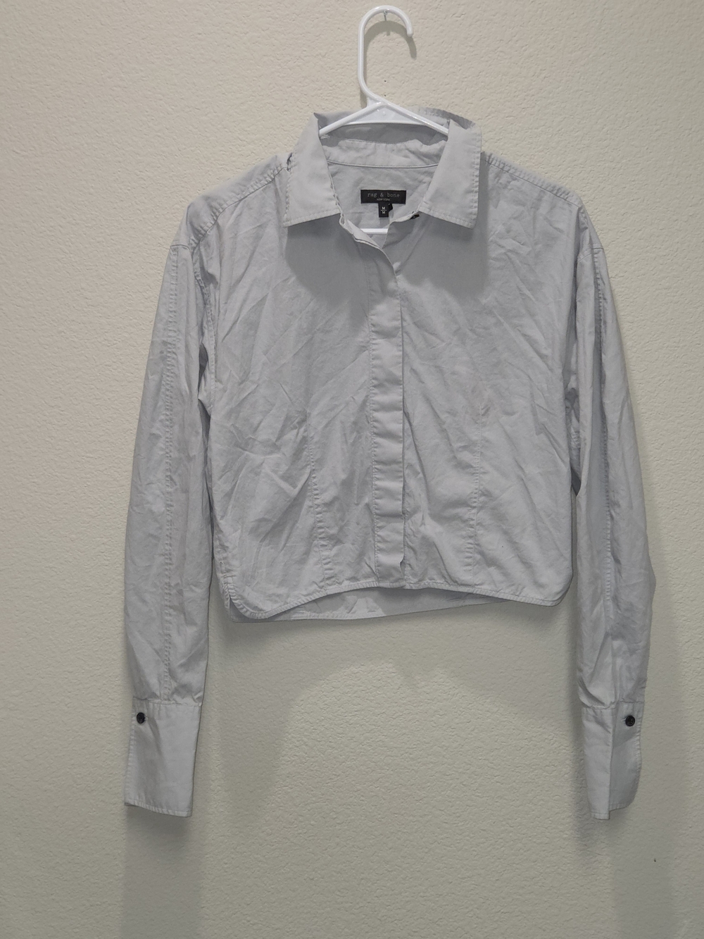 rag & bone Cropped Light Gray Button-Front Shirt Jacket
